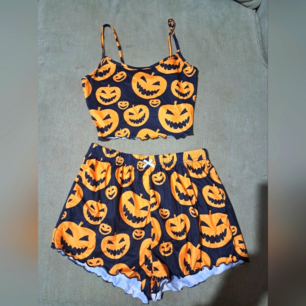 Halloween Pumpkin Print Two-Piece Set Brand New
